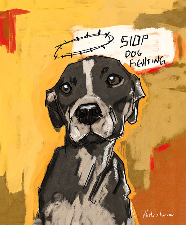 Painting of an abused dog
